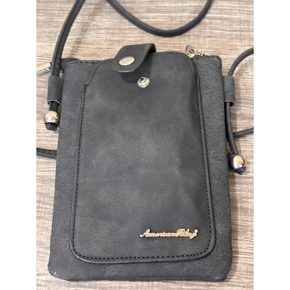American Bling Black Studded Rhinestone Floral Laser Cut Crossbody Phone Bag